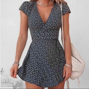 Brandy Melville Blue Floral Wrap Tie Dress, size XS/S